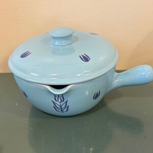 Vintage 1950s Dutch Blue Tulip Covered Casserole Dish.